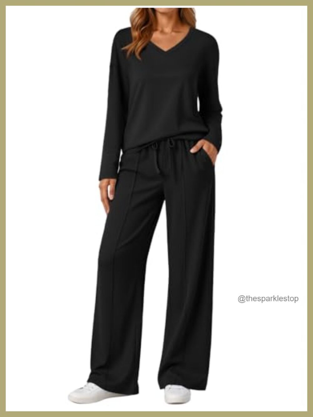 Sweatsuit Set V-Neck Top Wide Leg Pants Lounge Travel Athleisure